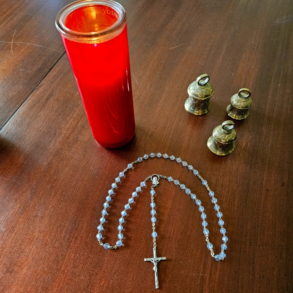 Pale Blue Beaded Rosary Catholic Prayer Meditation Men Women Children